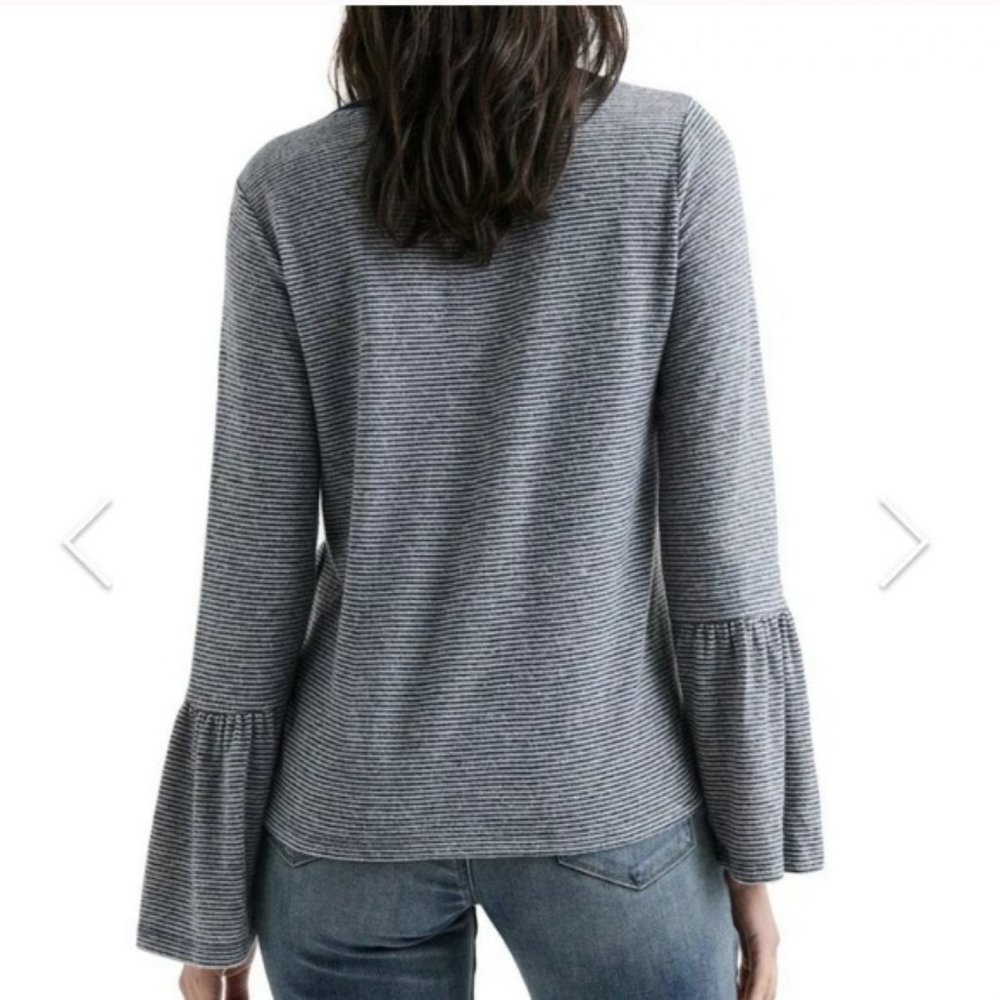 NWT Lucky Brand Soft and Slouchy Navy Striped Bell Sleeve Tunic Sweater Top - Picture 2 of 8